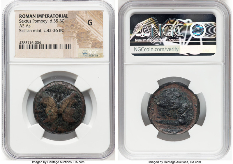 Sextus Pompey, as Imperator (48-35 BC). AE as (28mm, 12h). NGC Good. Uncertain m...