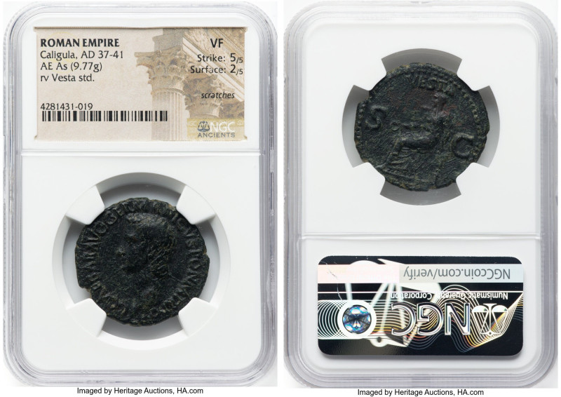 Gaius (Caligula) (AD 37-41). AE as (28mm, 9.77 gm, 7h). NGC VF 5/5 - 2/5, scratc...