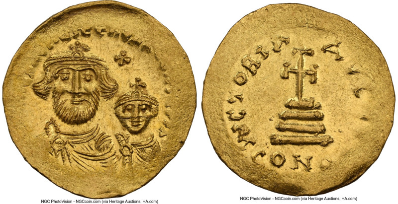 Heraclius with Heraclius Constantine (AD 613-641). AV solidus (21mm, 4.48 gm, 7h...