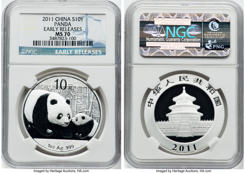 People's Republic 5-Piece Lot of Certified "Panda - Early Releases" silver 10 Yu...