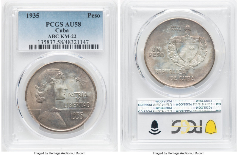 Republic "ABC" Peso 1935 AU58 PCGS, Philadelphia mint, KM22. HID09801242017 © 20...