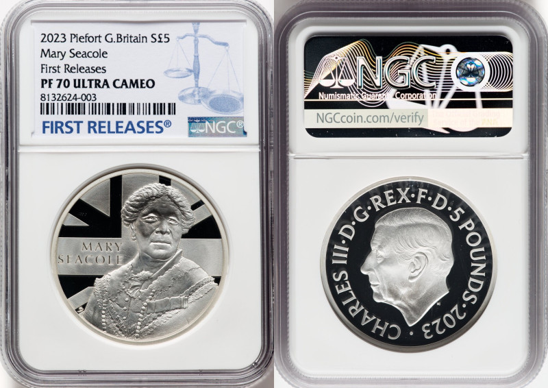 Charles III silver Proof Piefort "Mary Seacole" 5 Pounds 2023 PR70 Ultra Cameo N...