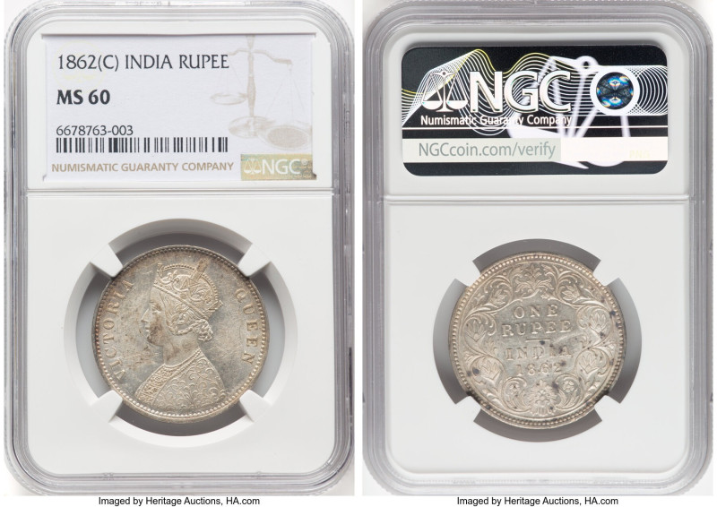 British India. Victoria Rupee 1862-(c) MS60 NGC, Calcutta mint, KM473.1. HID0980...