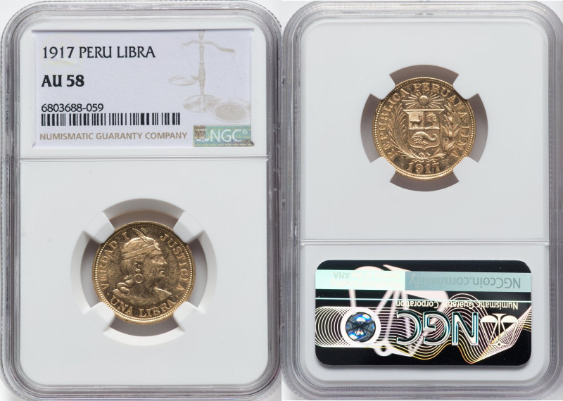 Republic gold Libra 1917 AU58 NGC, Lima mint, KM207, Fr-73. HID09801242017 © 202...