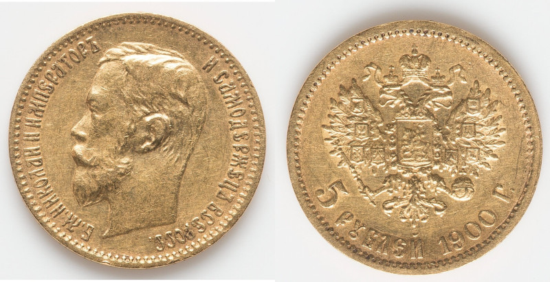 Nicholas II gold 5 Roubles 1900-ФЗ XF, St. Petersburg mint, KM-Y62, Fr-180. 18.4...