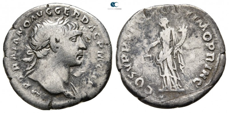 Trajan AD 98-117. Rome
Denarius AR

18 mm., 2,65 g.



nearly very fine