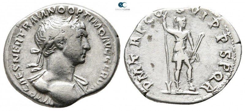 Trajan AD 98-117. Rome
Denarius AR

19 mm., 3,23 g.



very fine