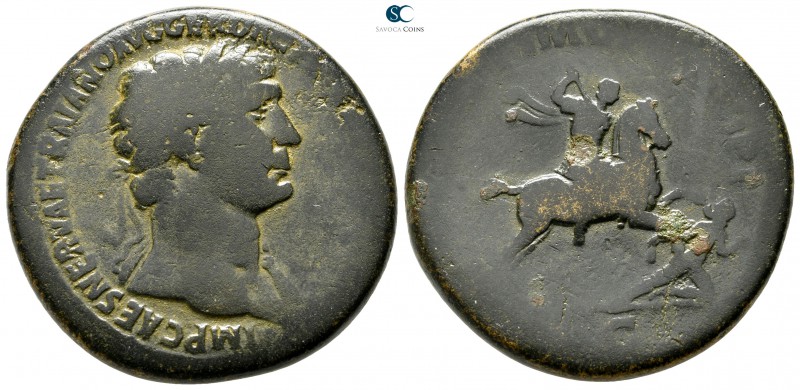Trajan AD 98-117. Rome
Sestertius Æ

33 mm., 24,40 g.



nearly very fine...