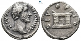 Divus Antoninus Pius AD 161. struck under Marcus Aurelius. Rome. Denarius AR