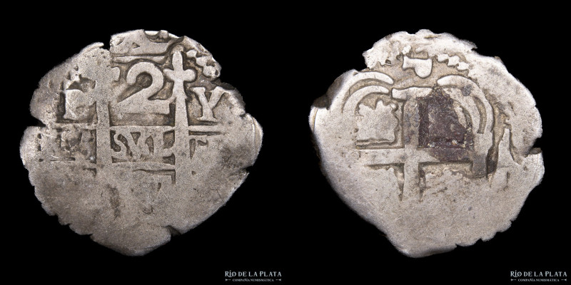 Potosí. Luis I (1725-1727) 2 Reales 1727 Y (Diego de Ybarburu). Plata 930; 25mm;...