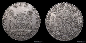 Potosi. Carlos III. 8 Reales 1769/9 JR Columnaria. CJ 58.3.6