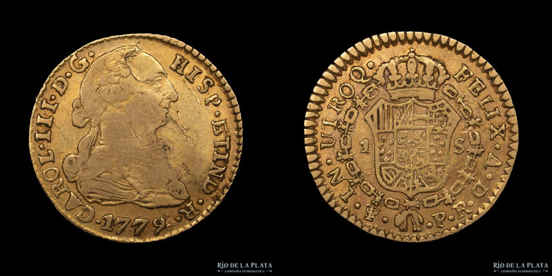 Potosí. Carlos III (1759-1789) 1 Escudo 1779 PR. Oro 904; 19mm; 3.30g. CJ 71.2 (...