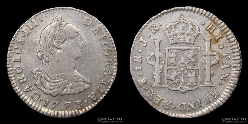 Potosí. Carlos III (1759-1789) 1 Real 1773 JR (José Vargas y Flor, Francisco de ...