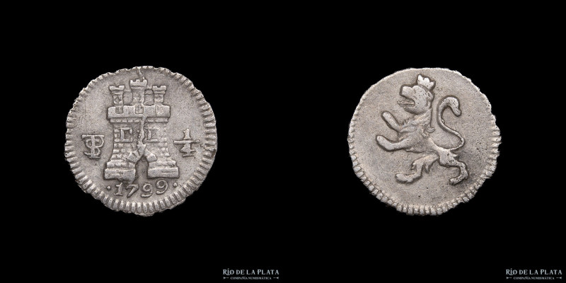 Potosí. Carlos IV (1788-1808) 1/4 Real 1799. Plata 896; 11.0mm; 0.86g. CJ 81.6.3...