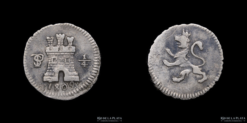 Potosí. Carlos IV (1788-1808) 1/4 Real 1802/1. Plata 896; 11.0mm; 0.81g.CJ 81.9....