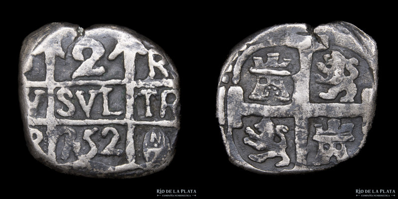 Argentina. Tucumán. 2 Reales 752. óvalo y NT visible. Plata; 23mm; 4.96g. CJ 1.1...