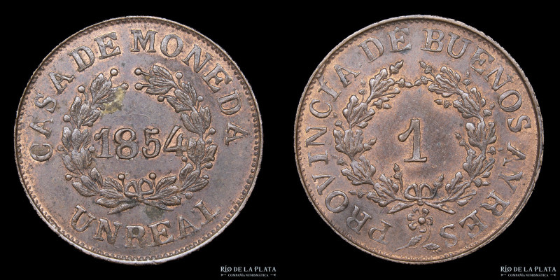 Argentina. Buenos Aires. 1 Real 1854. Casa de Moneda de Buenos Aires. Cobre; 26....