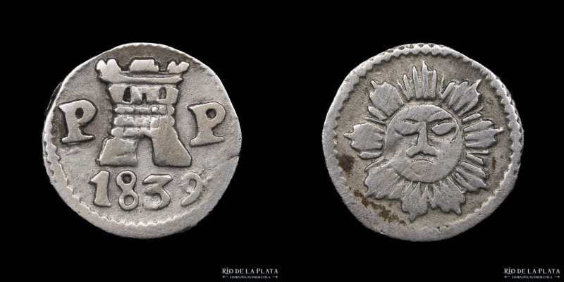 Argentina. Córdoba. 1/4 Real 1839. Plata 750; 13.0mm; 0.73g. CJ 7.1.1 (A30-R17) ...