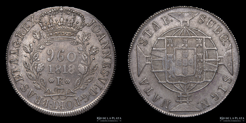 Brasil. Joao VI (1816-1822) 960 Reis 1818 R, sobre Chile Independiente 1817. Pla...