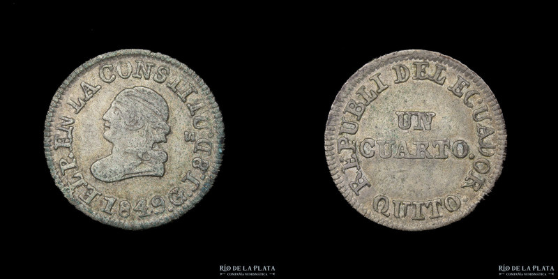 Ecuador. 1/4 Real 1849 GJ. Plata 666; 12mm; 0.83g. KM36 (XF)

USD 100 - 200
...