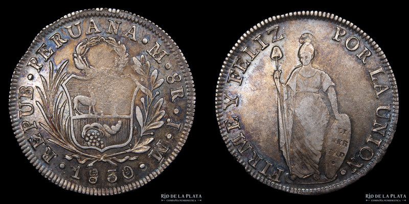 Perú. República Peruana. 8 Reales 1830 JM Lima Mint. Plata 903; 39mm. 28.03g. KM...