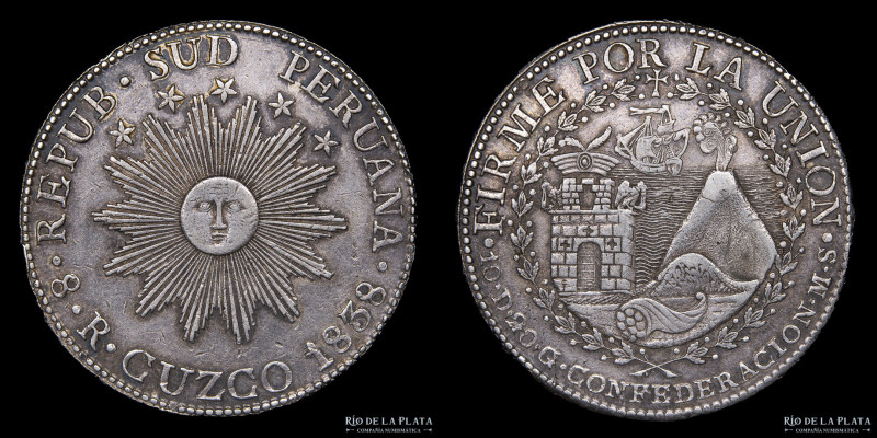 Perú. República Sud Peruana. 8 Reales 1838 BA. Cuzco. Plata 667; 38mm; 26.58g. K...