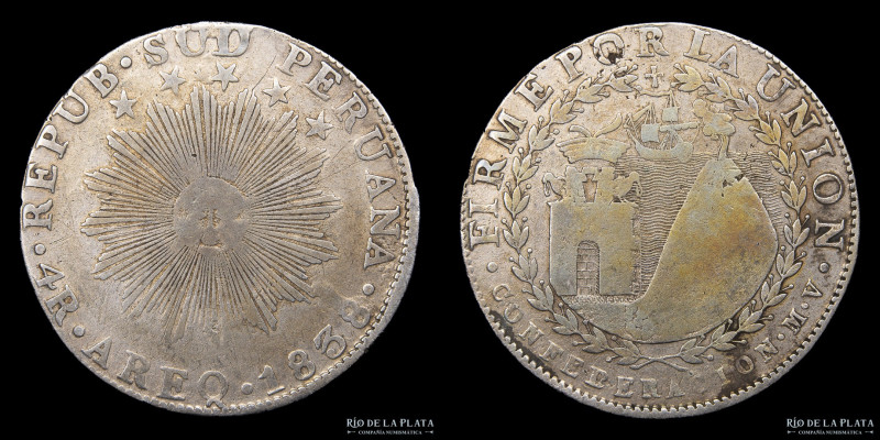 Perú. República Sud Peruana. 4 Reales 1838. Arequipa. Plata 667; 32.5mm; 12.69g....