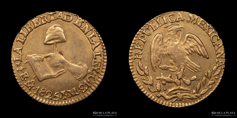 Mexico. 1/2 Escudo 1825 JM. Oro 875; 14mm; 1.66g. KM378.5 (VF+)

USD 100 - 150...