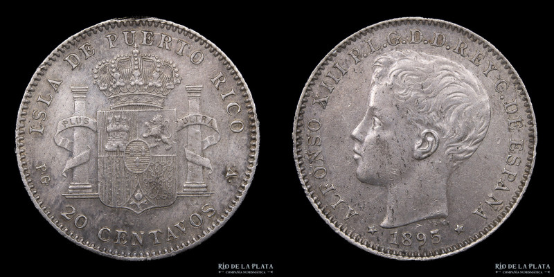 Puerto Rico. 20 Centavos 1895. Alfonso XIII (1886-1898). Plata 835; 23mm; 5g. KM...