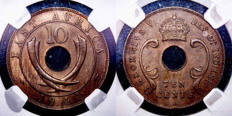 British East Africa. George VI (1936-1952) 10 Cents 1941 I. Cobre; 30.6mm. KM26....