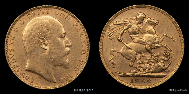 Gran Bretaña. Edward VII (1901-1910) 1 Soberano 1906. Oro 917; 22.0mm; 7.99g. KM...