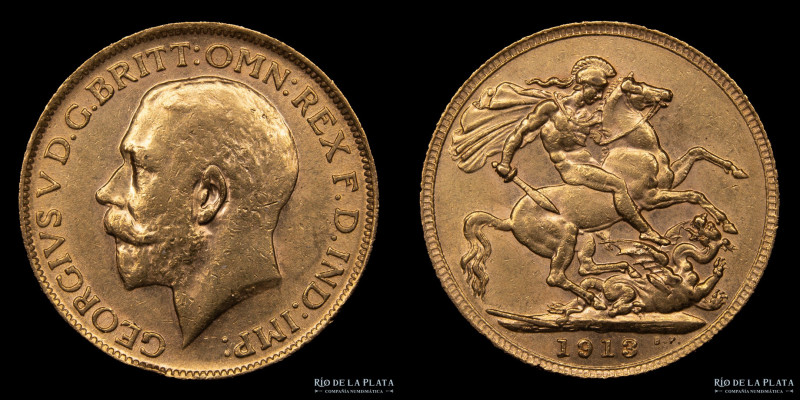 Gran Bretaña. George V. (1910-1936) 1 Soberano 1913. Oro 917; 22.0mm; 7.98g. KM8...