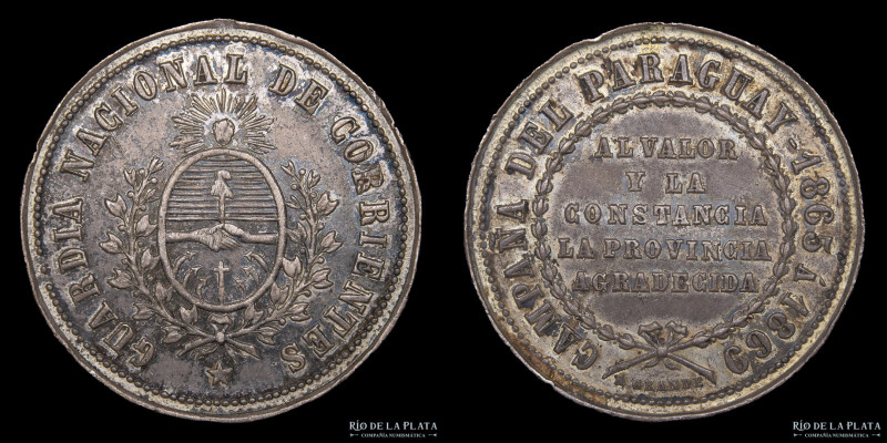 Argentina. Premio Militar 1869. Guerra Triple Alianza. Guardia Nacional de Corri...