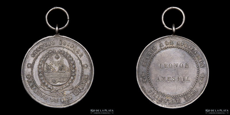 Argentina. 1879. Premio Escolar a la aplicación. Distrito San Miguel. Punzonada ...