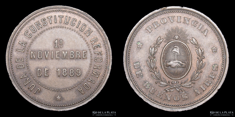 Argentina. 1889. Jura de la Constitución Reformadora.Taller Nacional. Cobre; 31m...