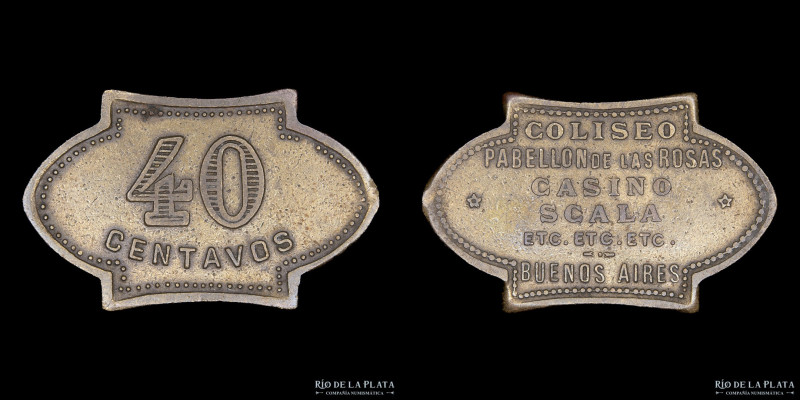 Argentina. Ficha. 40 Centavos."Coliseo Pabellón Las Rosas. Casino Scala Etc. Etc...