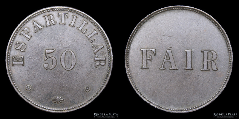 Argentina. Ficha. Valor 50. El Espartillar. John Fair. Bronce; 32mm; 10.46g. Rod...