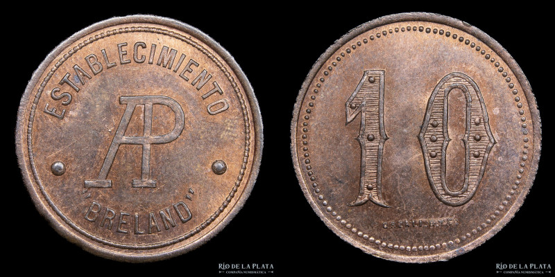 Argentina. Ficha. Esquila. 10 Vellones. Breland. Arturo Z. Paz. Mar Chiquita (Lí...