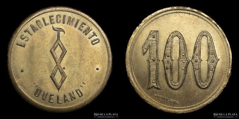 Argentina. Ficha. 100 Vellones. Oveland. Estanislada Anchorena de Paz. Cuartel 1...