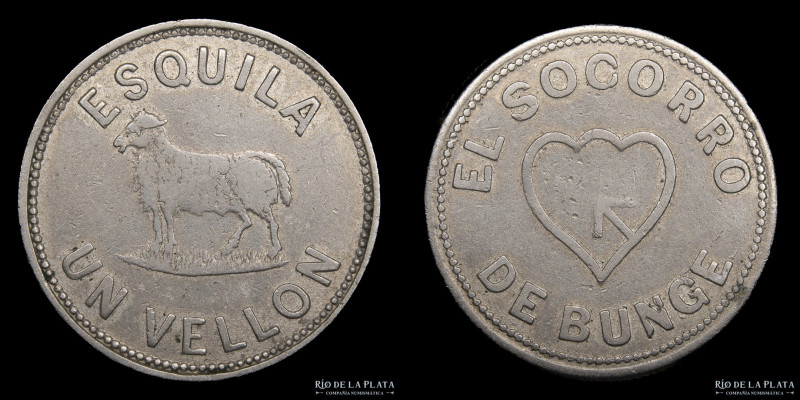 Argentina. Ficha. 1 Vellón. Est. El Socorro. Emilio Bunge. Cuartel 8, cerca de L...