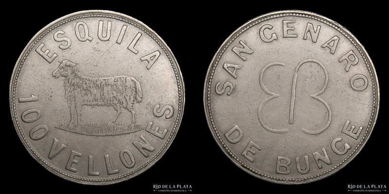 Argentina. Ficha. 100 Vellones. Est. San Genaro. Emilio Bunge. Cuartel 9. Estaci...