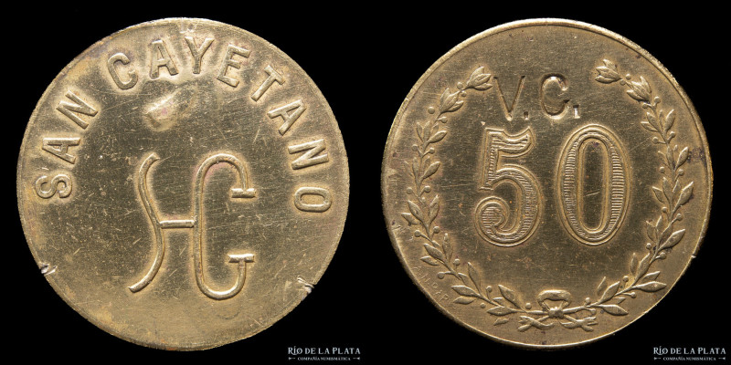 Argentina. Ficha. 50 Vellones. San Cayetano. Victorio del Canal. Estación San Ca...