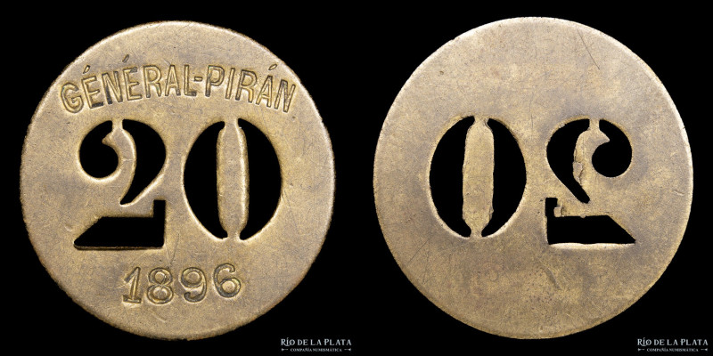 Argentina. Ficha. 20 Centavos a Obreros Municipales 1896. Campos y Pueblo del Dr...