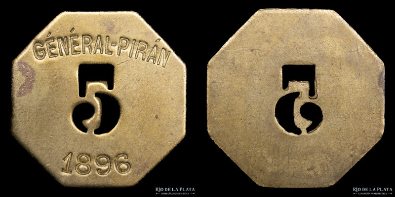 Argentina. Ficha. 5 Centavos a Obreros Municipales 1896. Campos y Pueblo del Dr....