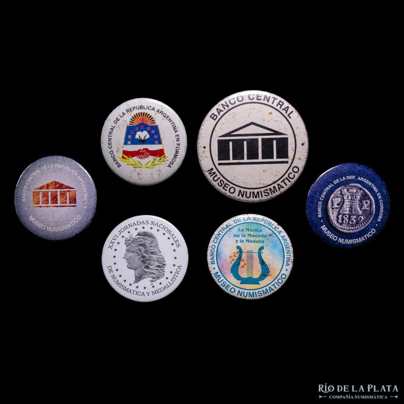 Argentina. Numismatica. Lote x6 Prendedores de chapa. Museo numismático BCRA, Fo...