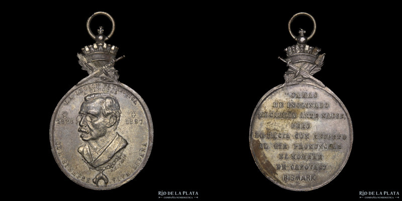 España. 1897. La Legión Patriótica, en la muerte de Cánovas. Metal blanco; 45x29...