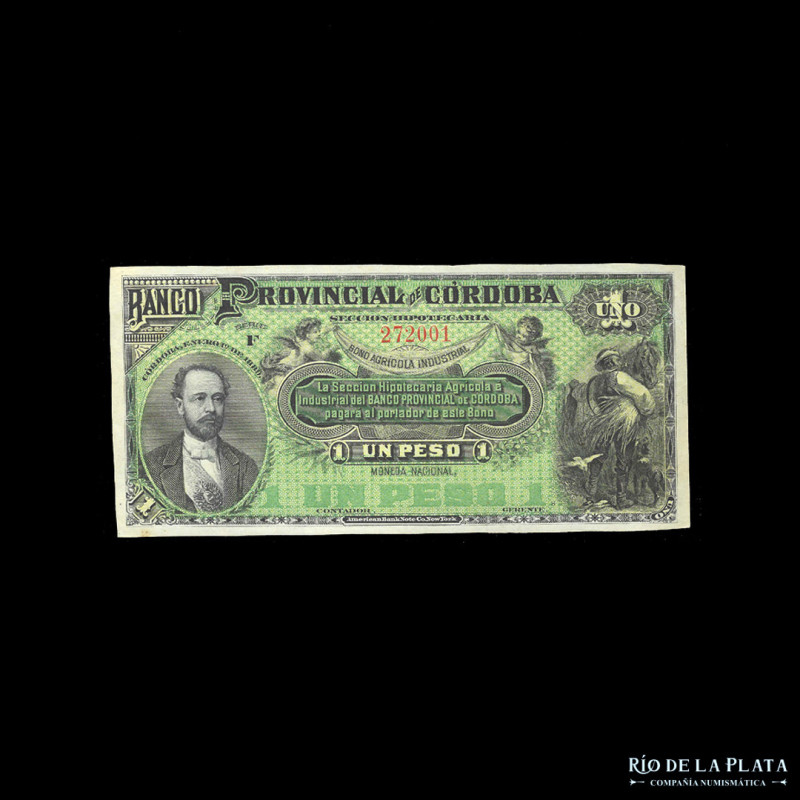 Argentina. Córdoba. Banco Provincial de Córdoba. 1 Peso 1889 Remainder. Bauman C...