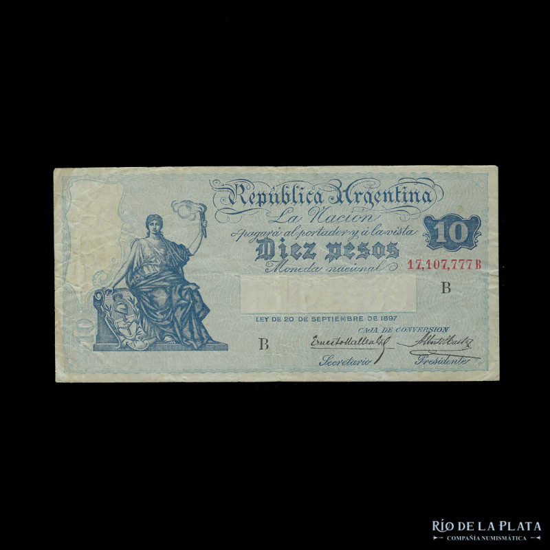 Argentina. Caja de Conversión. 10 Pesos 1928 serie B. Firmas: Mallea Gil - Caste...