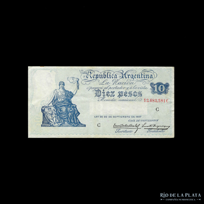 Argentina. Caja de Conversión. 10 Pesos 1934 serie C. Firmas: Mallea Gil - Migna...