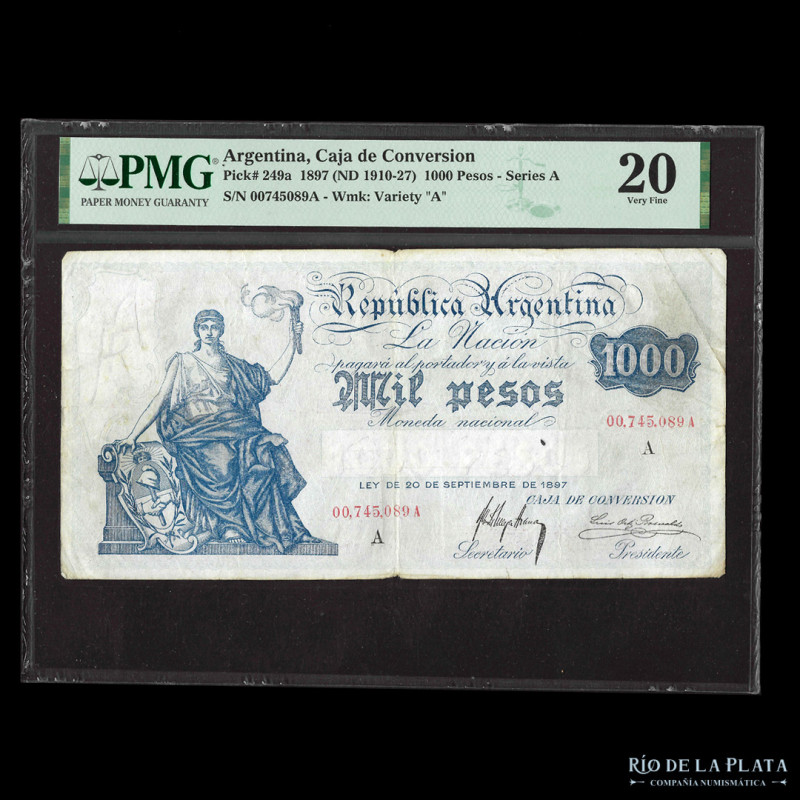 Argentina. Caja de Conversión. 1000 Pesos 1920 serie A. Firmas: Meyer Arana - Or...